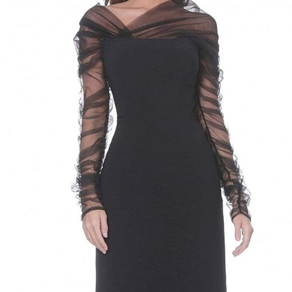 Jovani - 03810 Shirred Illusion Long Sleeve Cocktail Dress